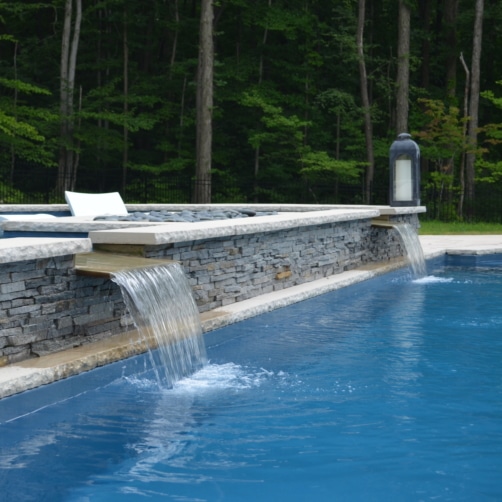 Pool Spillway with Natural Stone Veneer
